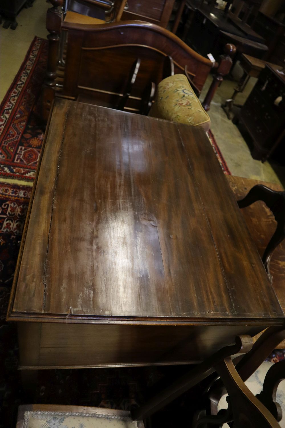 A 19th century mahogany side table fitted two short drawers and one long drawer, width 81cm depth 60cm height 99cm